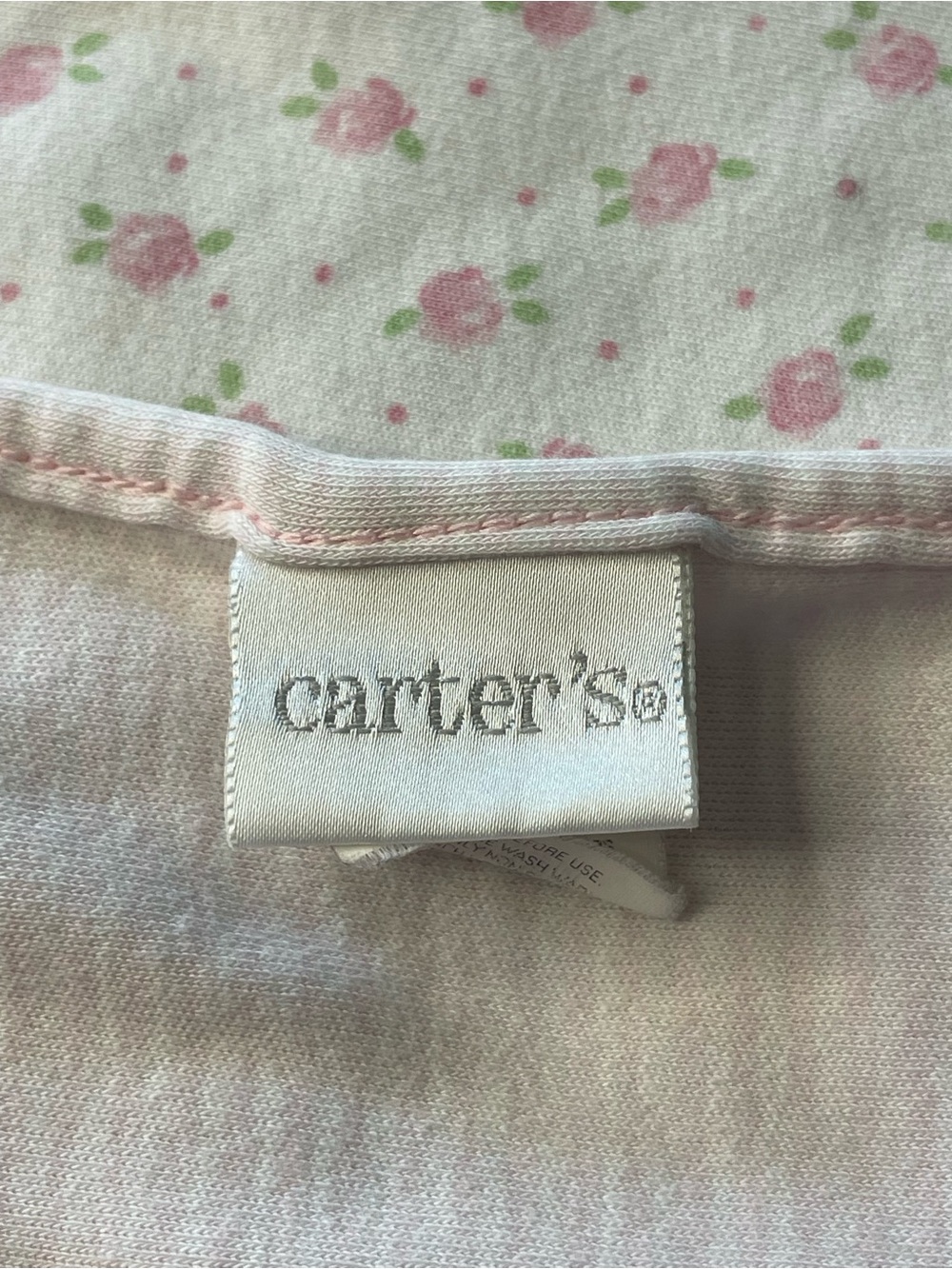 VTG Carter's Pink Rosebud Striped Reversible Baby Blanket Made in USA Cotton
